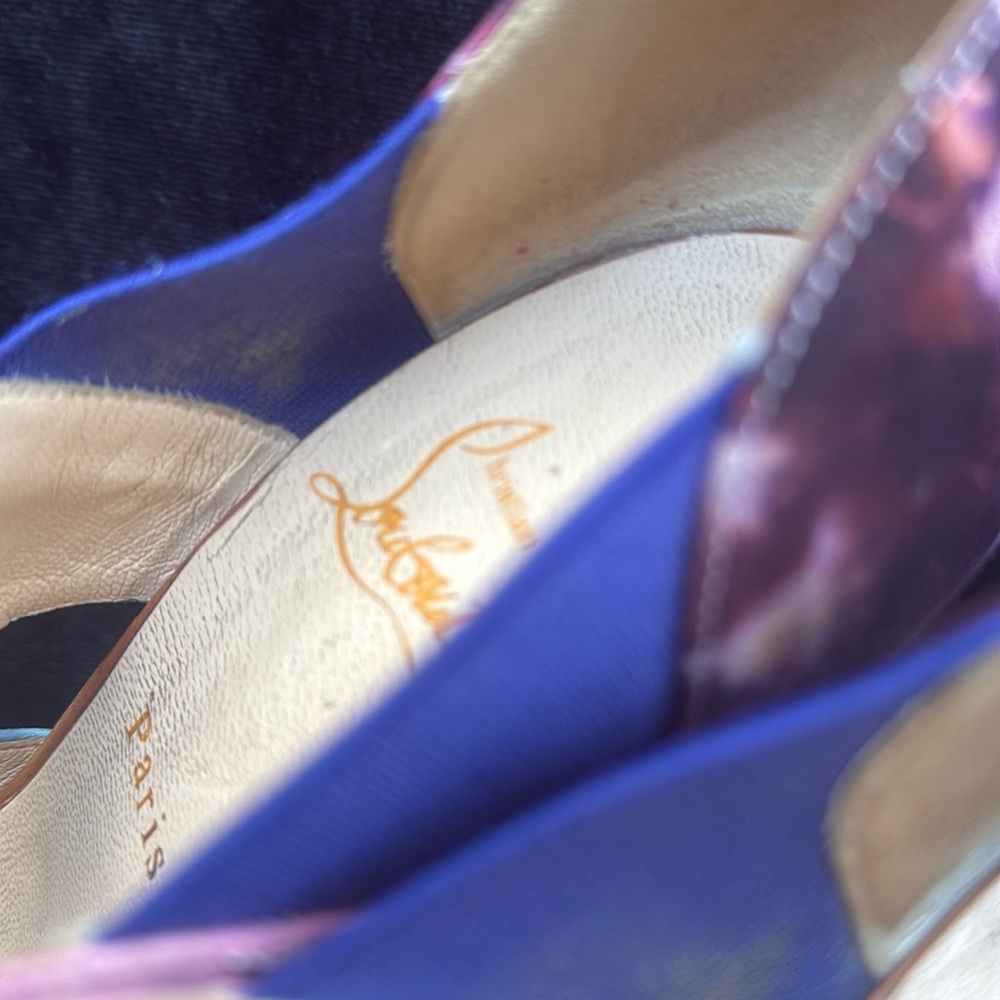 CHRISTIAN LOUBOUTIN TYE DYE SUEDE/ FABRIC PITOU PEEP TOE HIGH HEEL SHOES- 9 ๐๐ ๐ฅ - Picture 7 of 14